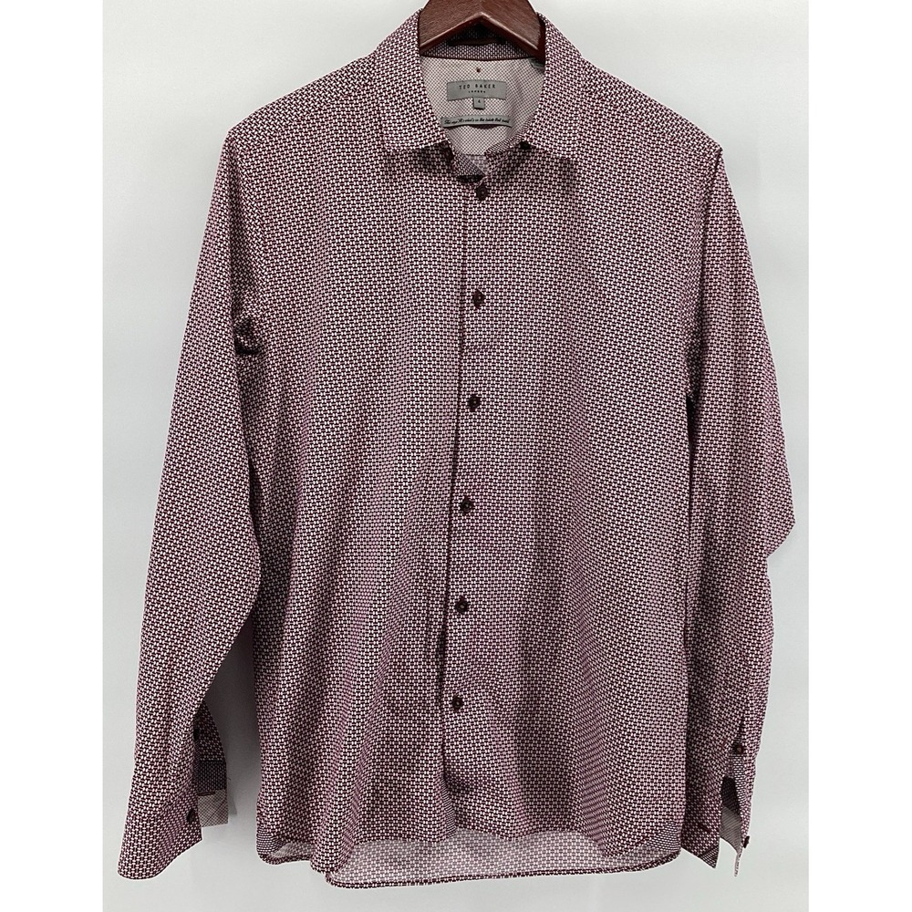 Ted Baker London Men's Long Sleeve Button Down Geometric Print Shirt Size 4